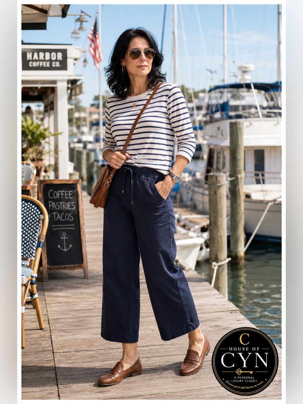 Tommy Hilfiger Navy Drawstring Cropped Wide-Leg Pants, Size Small/Petite